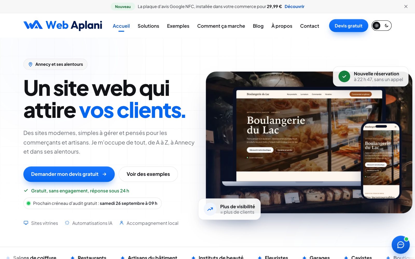 Page d'accueil du site Web Aplani, l'agence de création de sites web fondée par Tyméo SEKKAL